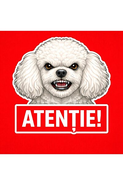OEM Warning sign banner Attention Bichon Frisé Dog 30x30cm