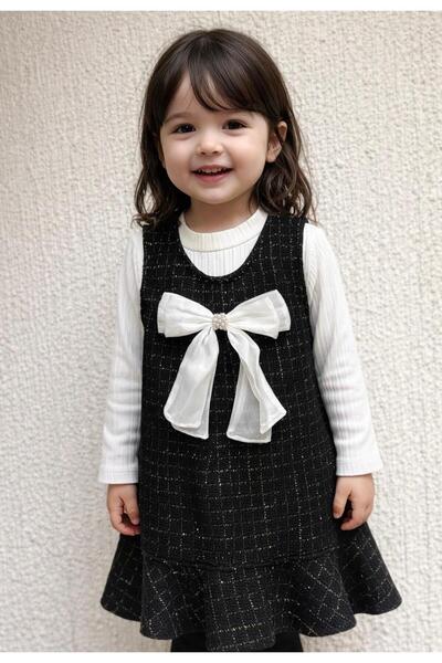 Miniminnakkidswear Kız çocuk ikili fiyonk detay jile elbise