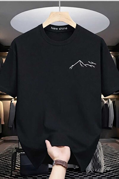 New Shine Μπλουζάκι με στάμπα βουνού σε μαύρο χρώμα