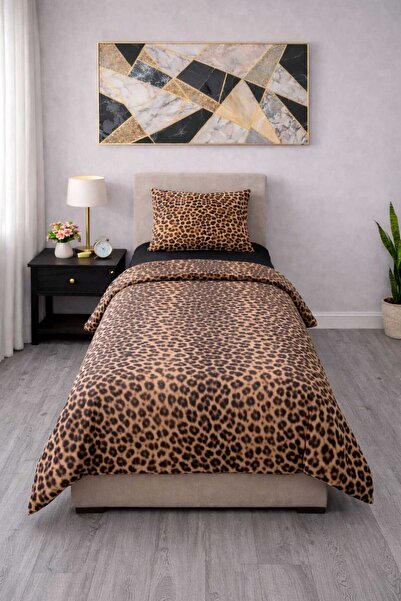 Mirvona Home Ranforce Leoparlı Tek Kişilik Lastikli Çarşaflı Fermuarlı Nevres...