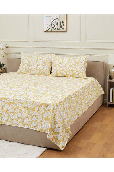 REDTAG Yellow Floral Printed Flat Sheet Set (King Size)