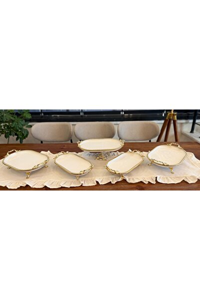 atabey home طقم هدايا من البورسلين البيضاوي مكون من 5 قطع مع إطار مصبوب - قاع...