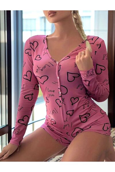 Cooqpoo Mini tunică pentru femei cu mânecă lungă și imprimeu inimioare roz