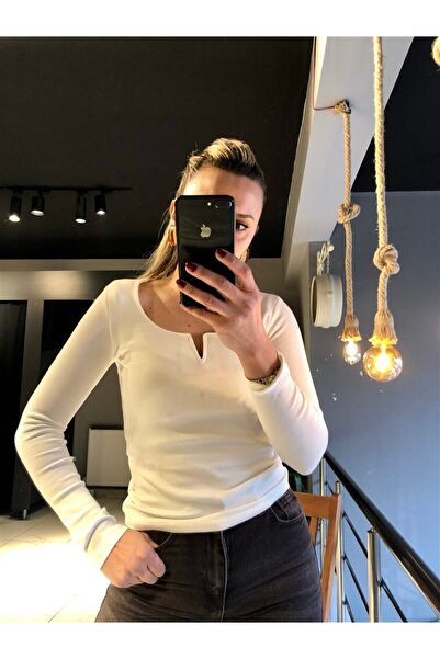 Gözde Tasarım Butik Women's Black Color U-Collar V-Neck Long Sleeved Body Blouse