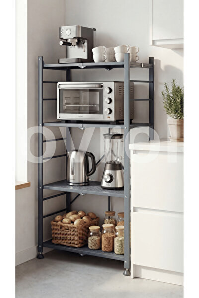 OVROL 4 Katlı Katlanabilir Metal Raf Mutfak Banyo Balkon Düzenleyici Çok Amaç...