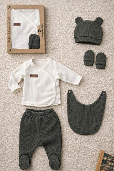 Mai Perla Waffle Fabric Organic Cotton Teddy Bear with Ears and Hat Boxed 5-P...