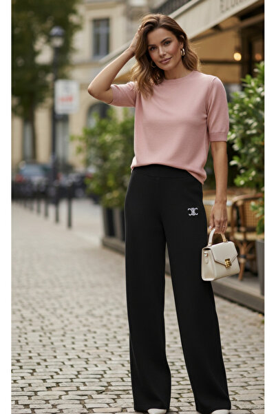 YusGos Women's Wide Leg High Waist Soft Textured Elastic Waist Lycra Knitwear...