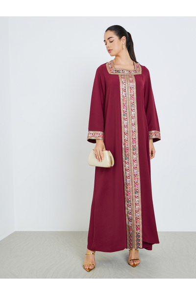 Amirah By Styli Women Square Neck Sequin Panel Jalabiya