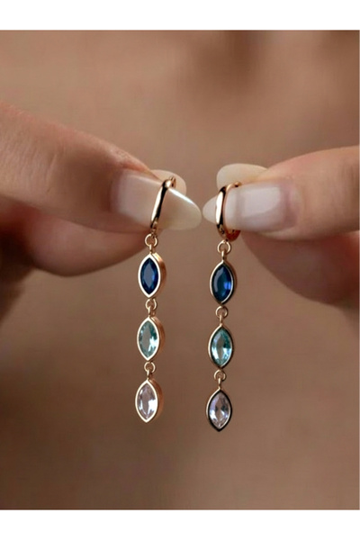 Kişiye Özel Markiz Doğum Taşlı Rose Gold Altın Kaplama 925 Ayar Gümüş Küpe