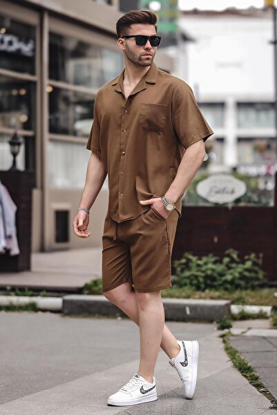Madmext Men's Brown Basic Oversize Shirt Set 5588