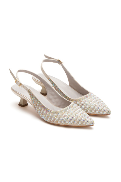 Akçetin Moda Women's Short Heeled Pearl and Stone Embellished Wedding Dress S...