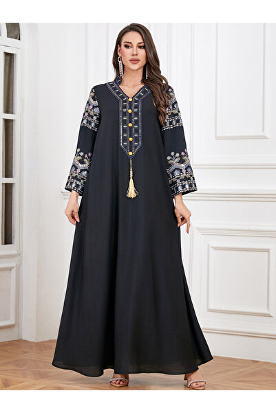 Take Two By Styli Women Black Embroidered A-Line Jalabiya