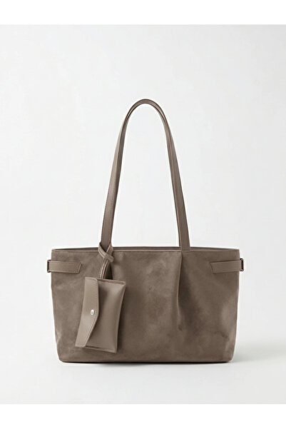 Zuna Studio Valenza Mink Wallet Charm Detailed Suede Women's Shoulder Bag