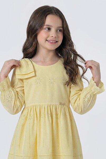 Pina Kids Rochie cu mânecă lungă și detalii cu fundă la umăr pentru fete