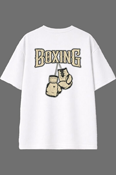 VSRN Brown Boxing Design Back Printed White Oversize t Shirt