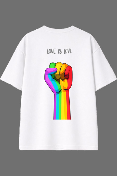 VSRN Love Is Love Design White Oversize T-Shirt with Back Print