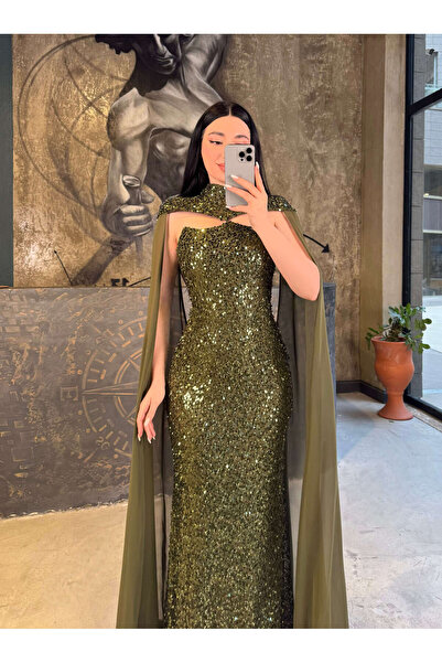 missswans Avera Pul Payet Balık Kesim Abiye ve Kolları Tül Payet Pelerini Hak...