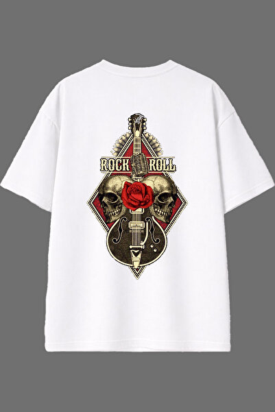 VSRN Rock Roll Design Back Printed White Oversize T-Shirt