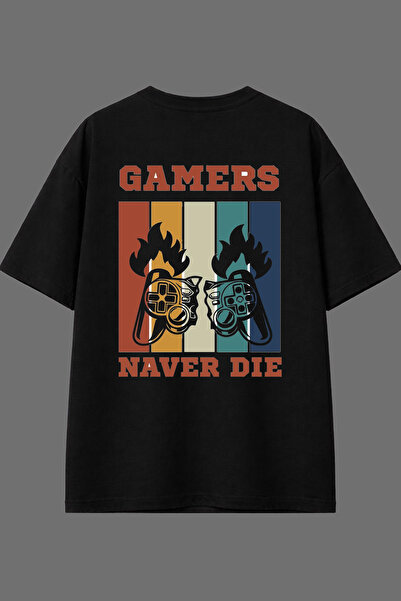 VSRN Tricou oversize negru cu imprimeu pe spate Gamer Design
