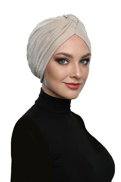 elysianfidan Simli Pike Çapraz Bantlı Astarlı Bej Hazır Türban Tesettür Bone ...