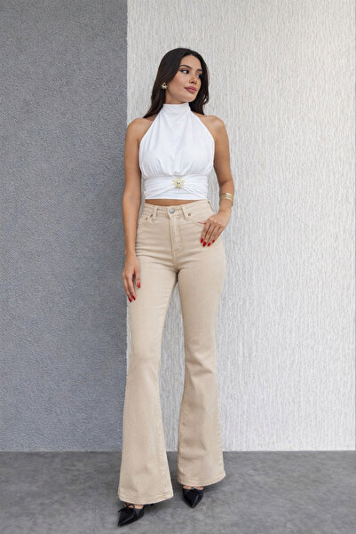 Ecenin Favorileri Beige Spanish Flared Women's Jean Pants