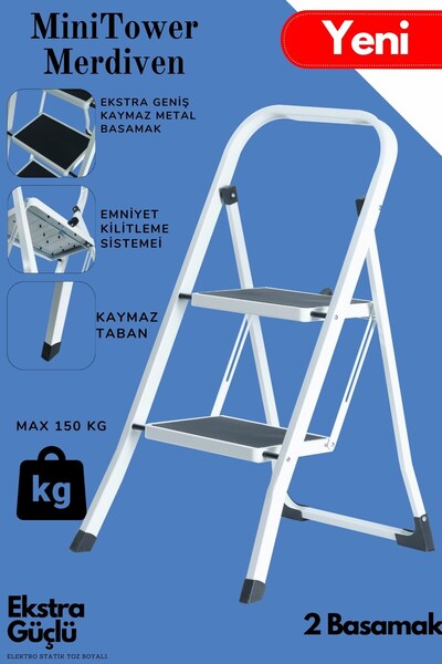Konk Tools MiniTower 2 Basamaklı Metal Merdiven - Ekstra Güçlü 150 kg Kapasit...