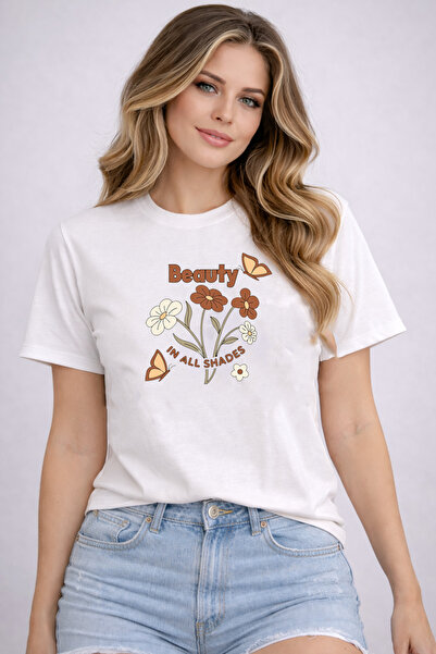 herkesemoda تي شيرت أساسي بتفاصيل طباعة جميلة