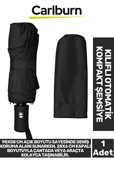 Kozera #Şemsiye Rüzgara Dayanıklı Su Geçirmek Otomatik Siyah Kılıflı Kompakt ...