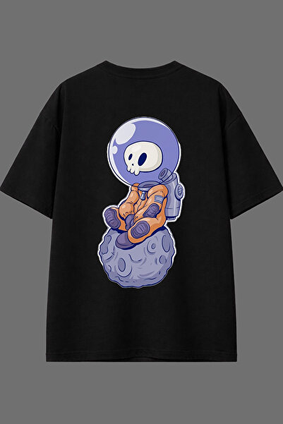 VSRN Ayda Skeleton Design Back Printed Black Oversize T-Shirt