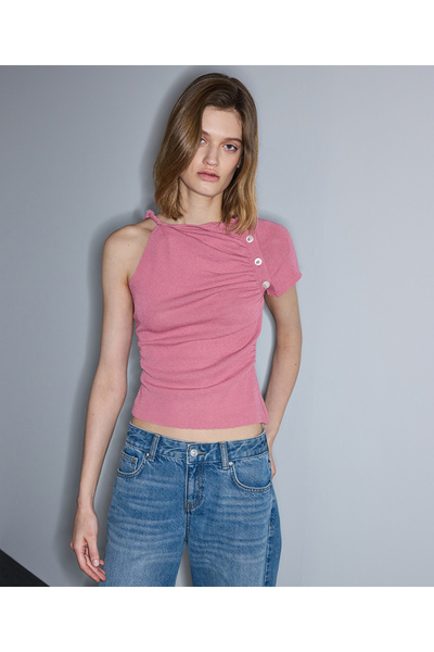 İpekyol Asimetrik kol büzgülü triko