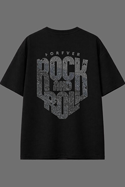 VSRN Rock 1 dizajn, majica sa otiskom na leđima, crna, oversize