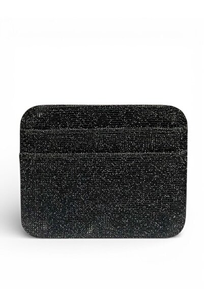 Kemerix Women's Basic Horizontal Model Black Glitter Gift Wallet & Card Holder