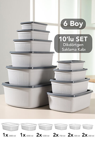 Meleni Home Set de cu dungi recipiente de depozitare dreptunghiulare - 6 dime...