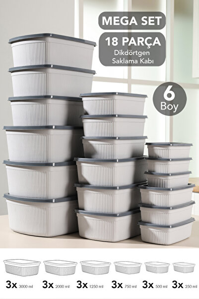 Meleni Home Set of 18 Striped Rectangular Storage Containers - Microwave Safe...