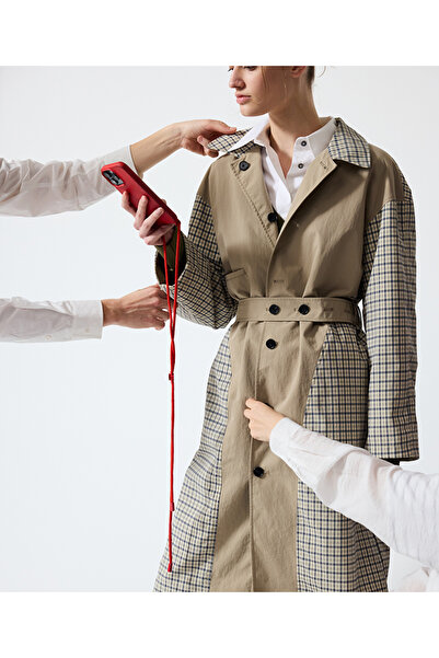 İpekyol Ekose desen mix çift taraflı trençkot