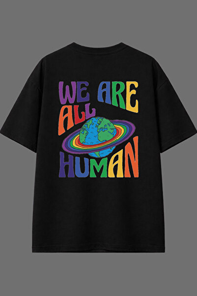 VSRN Tricou oversize negru cu imprimeu pe spate We Are Human Design