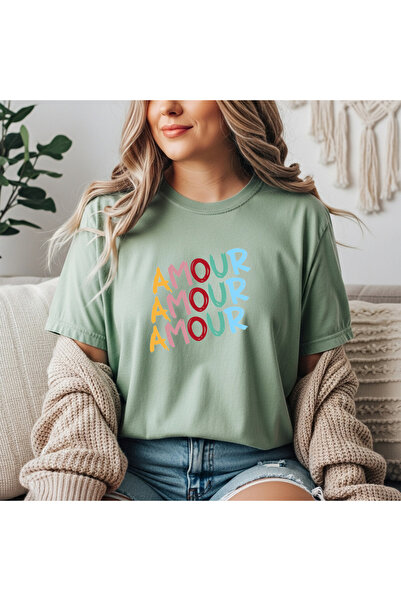 herkesemoda Βασικό T-Shirt με λεπτομέρεια εκτύπωσης Amour