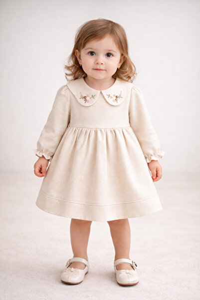 MBK GARDEN Yakalı, Nakış Detaylı, Şık Kız Bebek Elbise