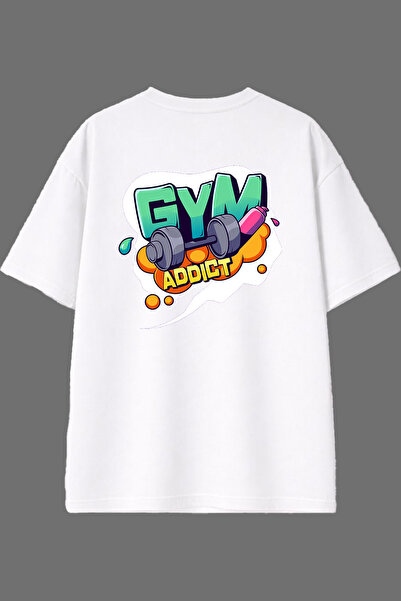 VSRN Tricou oversize alb cu imprimeu pe spate Gym Addict Design
