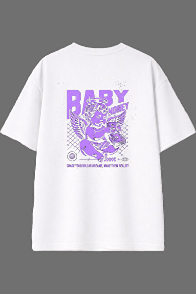 VSRN Baby Mony Design White Oversize T-Shirt with Back Print