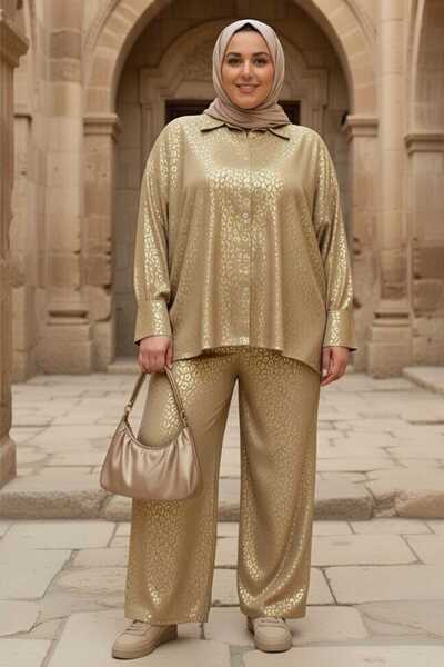 ZISHAN Patterned Satin Shirt and Trousers Set - Oversize Stylish Home & Outdo...