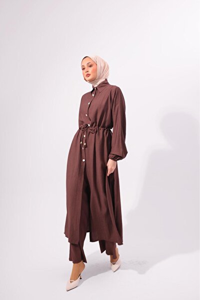 VOICTEC Premium Quality Strawberry Fabric Waist Gathered Tunic Trousers Doubl...