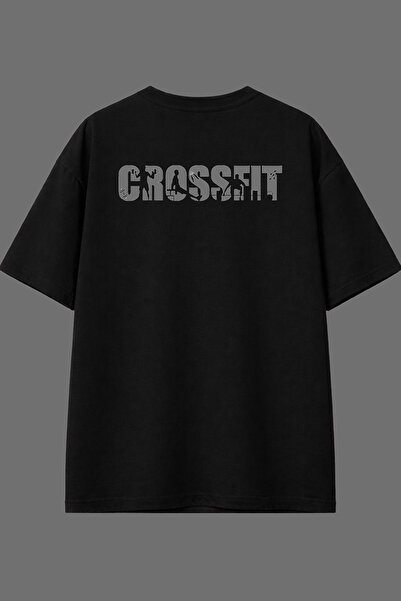 VSRN Crna oversize majica sa dizajnom Crossfit pokreta i štampanim leđima