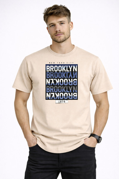 herkesemoda Бруклін Письмо Детальний Чоловічий Базовий Футболка