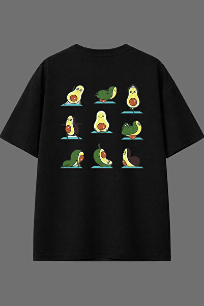 VSRN تي شيرت أسود كبير الحجم بتصميم أفاكادو مووتس مطبوع من الخلف