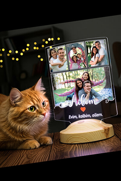 SEVGİLAMBASI Fotoğraflı Ailem LED Lamba Aile Hatırası Sevgi Dolu, Anlamlı Ail...