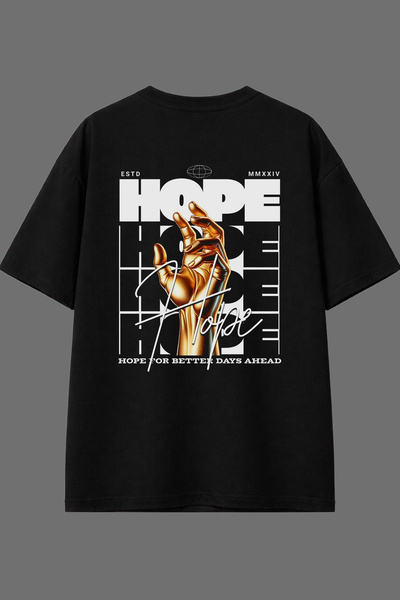 VSRN تي شيرت أسود كبير الحجم بتصميم Hope Hope مطبوع من الخلف