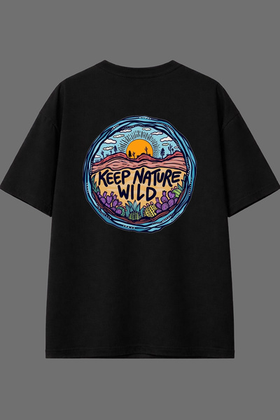 VSRN Μπλουζάκι Keep Nature Design με στάμπα στην πλάτη, μαύρο, oversized