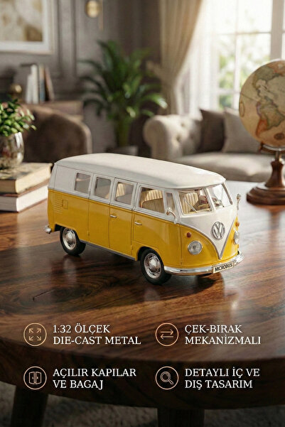 craftivio 1:32 Ölçek Metal Çek Bırak Nostaljik Volkswagen T1 Minibüs Vosvos O...