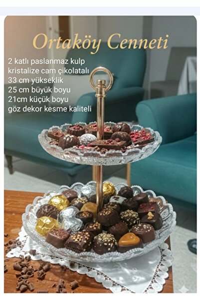 ORTAKÖY CENNETİ 2-Layer Stainless Handle Crystallized Glass Chocolate Bowl, 3...